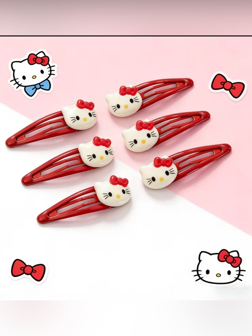 NWT-Sanrio Hello Kitty 6-Piece Red Metal Hair Clips Set